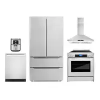 Cosmo 5 Piece Kitchen Package With 30" Freestanding Electric Range  30" Wall Mount Range Hood 24" Built-In Fully Integra
