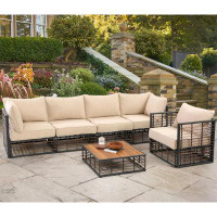 Kozart Grand Patio 6-Piece Wicker Patio Furniture Set, All-Weather Outdoor Conversation Set Sectional Sofa With Water Re