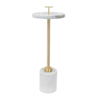 Everly Quinn Dean Drink Marble Table Lamp with Linen Lamp Shade, Marble