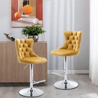 House of Hampton Modern Style Swivel Upholstered Bar Stool Set of 2 with Tufted Backrest For Indoor Use