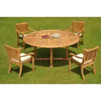 Rosecliff Heights 5Pc Grade-A Teak Wood Dining Set 72" Round Dining Table & 4 Arbour Stacking Arm/Captain Chairs
