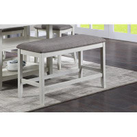 Mercer41 1-Pc Relaxed Vintage Counter Height Bench With Upholstered Seat Dining Bedroom Wooden Furniture Chalk Grey Fini