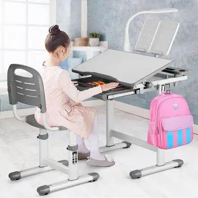Zoomie Kids Overby Kids Study Desk And Chair Set Height Adjustable Children School Girl Table Large Writing Board Desk W