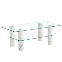 Ivy Bronx Modern Minimalist Double Layered Transparent Tempered Glass Coffee Table And Coffee Table