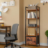 Latitude Run® Compact 5-Tier Country Rustic Bookcase With Drawer - Versatile Storage Solution For Home And Office