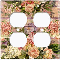 WorldAcc Metal Light Switch Plate Outlet Cover (Rose Wooden Fence - Double Duplex)