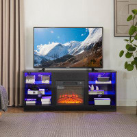 Red Barrel Studio Electric Fireplace TV Stand with Glass Shelves