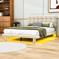 Ivy Bronx Glyde Upholstered Platform Bed with LED Frame and Headboard