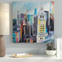 Ebern Designs Colourful Cityscape of Manhattan printed on canvas. Fine art gallery wrapped canvas 36x36 inches with 1,5i