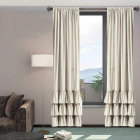 Frifoho Ruffle Window Curtain Panel Pair