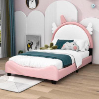Zoomie Kids Upholstered Platform Bed With Unicorn Shaped Headboard
