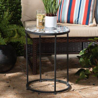 Dakota Fields Kaden Modern And Contemporary Multi-Coloured Glass And Black Metal Outdoor Side Table