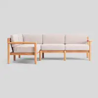 Neighbor Haven 4-Piece Teak Outdoor Sectional with Sunbrella Cushions and Wooden Armrest