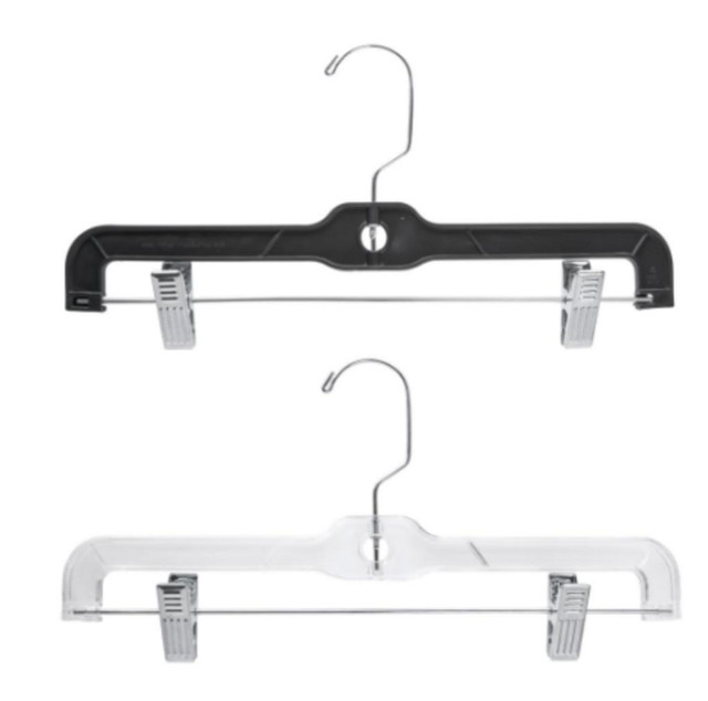 14” HEAVY DUTY PLASTIC PANT/SKIRT HANGER WITH SLIDING METAL CLIPS & SWIVEL HOOKS - BLACK/CLEAR -100 PCS in Other in Territories - Image 3