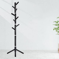 Latitude Run® Wooden Coat Rack Stand with 8 Hooks  Adjustable Coat Standing Tree