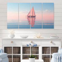Design Art Pink Sailboat Pastel Sunset Reflection - Boat Wall Art Living Room - 4 Panels