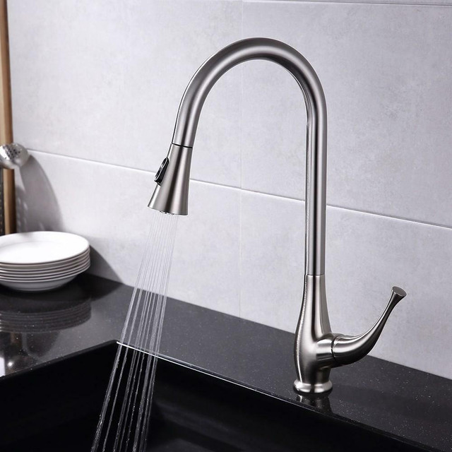 Touch, Pull Out Single Hole Faucet in Brushed Nickel - Dual Function in Plumbing, Sinks, Toilets & Showers - Image 2