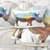 East Urban Home Animal Rhino Double Exposure Illustration Lumbar Pillow