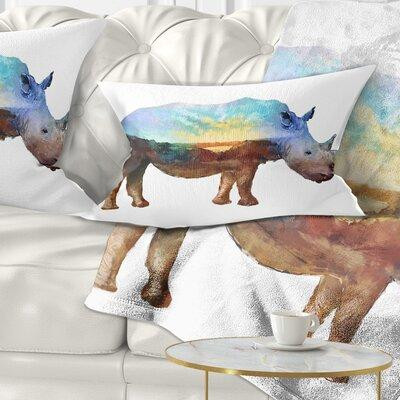 East Urban Home Animal Rhino Double Exposure Illustration Lumbar Pillow in Bedding