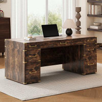 hanada Desk with Metal Edge Trim2 file drawersUSB Ports and Outlets