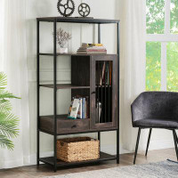 Delight Glass Home Office Bookcase And Bookshelf 5 Tier Display Shelf With Doors And Drawers