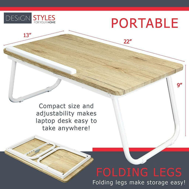 NEW FOLDING LAPTOP DESK WOODEN TABLE TILT FOOD TRAY 622FT in Other Tables in Alberta - Image 2