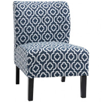 ARMLESS ACCENT CHAIR FOR BEDROOM, UPHOLSTERED SLIPPER SIDE CHAIR FOR LIVING ROOM WITH WOOD LEGS, BLUE