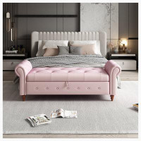 Red Barrel Studio Bed Bench Pink Velvet