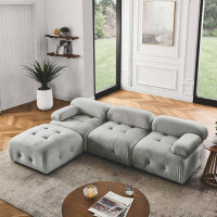 Rosdorf Park Modular Sectional Sofa, Button Tufted Designed and DIY Combination, Ivory Teddy Fabric