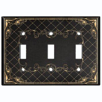 WorldAcc Metal Light Switch Plate Outlet Cover (French Victorian Frame Black 2 - Triple Toggle)