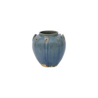 World Menagerie World Menagerie Vintage Style Ceramic Round Pot With Six Loop, 9 Inch Tall, Antique Blue