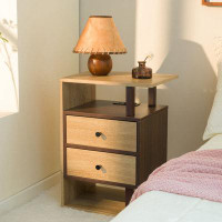Ebern Designs Nightstand With Charging Station Bed Side Table With 2 Drawers Night Stand For Bedroom End Table With USB