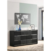 Latitude Run® 6 Drawers Wooden Dresser With Checkered Pattern Design In Black