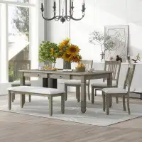 Gracie Oaks 6-Piece Retro Rectangular Dining Table Set With 4 Upholstered Chairs & 1 Bench