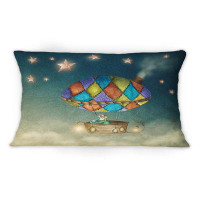 East Urban Home Hot Air Balloon In Starry Sky -1 Country Printed Throw Pillow