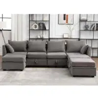 Latitude Run® Modular Sectional Sofa, Convertible U Shaped Sofa Couch With Storage, 7 Seat Sleeper Sectional Sofa Set, F