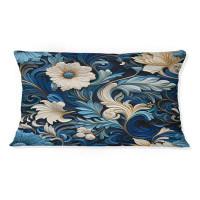 East Urban Home Blue Scrollwork Swirls Victorian Pattern - Floral Printed Throw Pillow