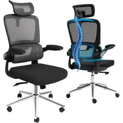 Inbox Zero Ergonomic Office Computer Desk Chair Home Swivel Mesh Task With Adjustable Headrest And Flip-up Arms, Tilt Fu