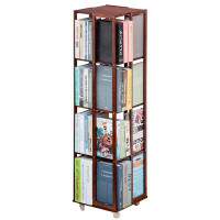 KOVOME 5 Tier Rolling Bookcase, Bamboo 360 Rotating Bookshelf, Freestanding Storage Organizer Holder Book Rack With Whee