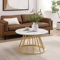 Mercer41 Modern Round Coffee Table with Metal Base