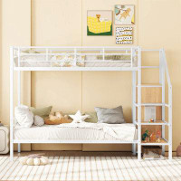 Mason & Marbles Twin Over Twin Metal Bunk Bed With Lateral Storage Ladder And Wardrobe