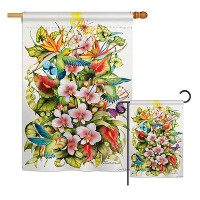 Breeze Decor Orchid Splendour with Birds Garden Friends 2-Sided Polyester 2.4 x 3.4 ft. Flag Set