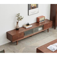 George Oliver Walnut Colour North America A Grade Solid Red Oak Tv Cabinet With Chinese Changhong Glass Doors, Two Drawe