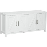 SIDEBOARD CABINET BUFFETS TABLE WITH BARN STYLE DOORS TV CABINET STAND FOR TVS UP TO 65 WITH 4 CABLE HOLES WHITE