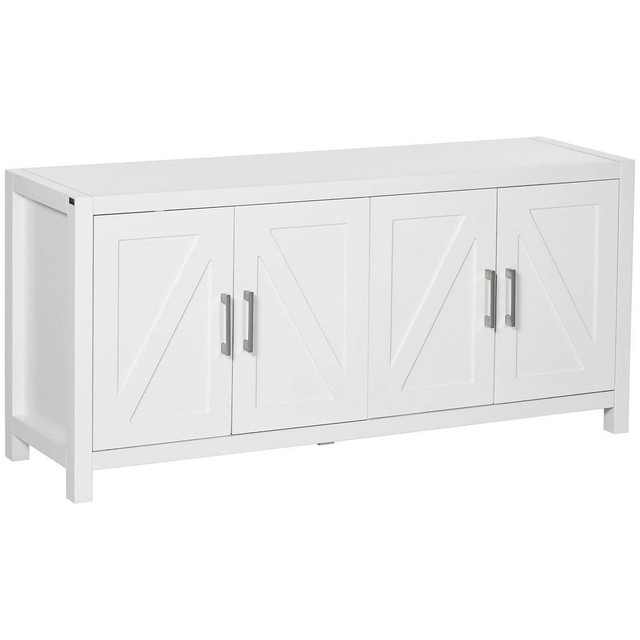 SIDEBOARD CABINET BUFFETS TABLE WITH BARN STYLE DOORS TV CABINET STAND FOR TVS UP TO 65 WITH 4 CABLE HOLES WHITE in Dressers & Wardrobes