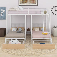 Mason & Marbles Full Over Twin & Twin Bunk Bed, Metal Triple Bunk Bed With Drawers And Guardrails