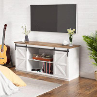 17 Stories Farmhouse TV Stand And Entertainment Centre With Sliding Barn Doors And Lockers, Living Room Media Furniture,