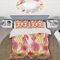 East Urban Home Hillingdon Pink And Yellow Modern Floral - Cabin & Lodge Duvet Cover Set