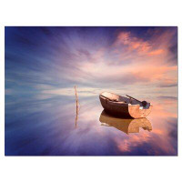 Made in Canada - Design Art 'Lonely Boat in Colourful Sea' Photographic Print on Wrapped Canvas