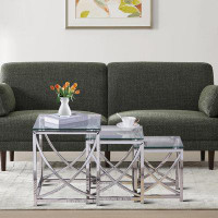 Mercer41 Modern Minimalist 3-Piece Nesting End Table Set with Glass Tops
